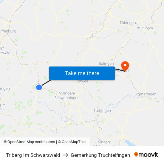 Triberg Im Schwarzwald to Gemarkung Truchtelfingen map