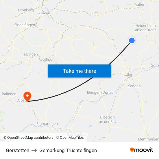 Gerstetten to Gemarkung Truchtelfingen map