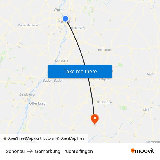 Schönau to Gemarkung Truchtelfingen map