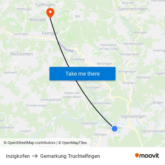 Inzigkofen to Gemarkung Truchtelfingen map