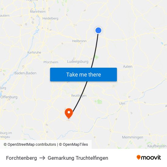 Forchtenberg to Gemarkung Truchtelfingen map