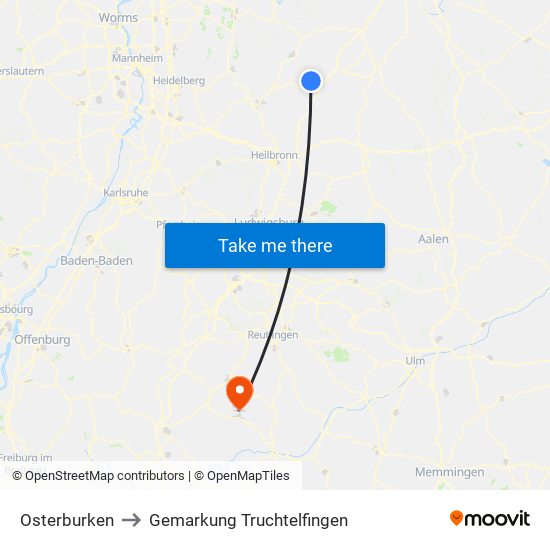 Osterburken to Gemarkung Truchtelfingen map