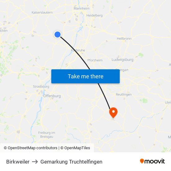 Birkweiler to Gemarkung Truchtelfingen map