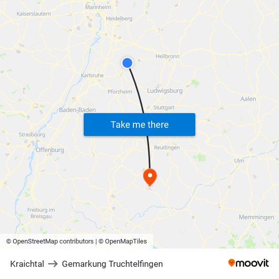 Kraichtal to Gemarkung Truchtelfingen map