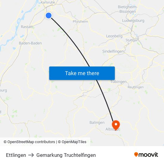 Ettlingen to Gemarkung Truchtelfingen map