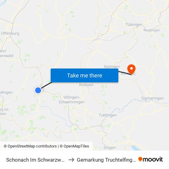 Schonach Im Schwarzwald to Gemarkung Truchtelfingen map