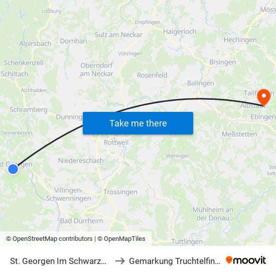 St. Georgen Im Schwarzwald to Gemarkung Truchtelfingen map