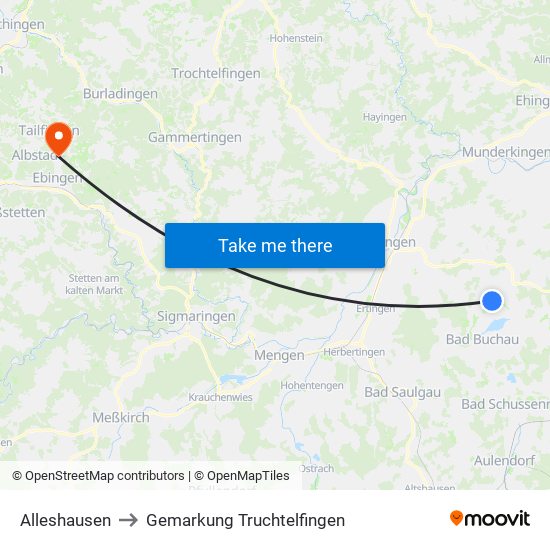 Alleshausen to Gemarkung Truchtelfingen map