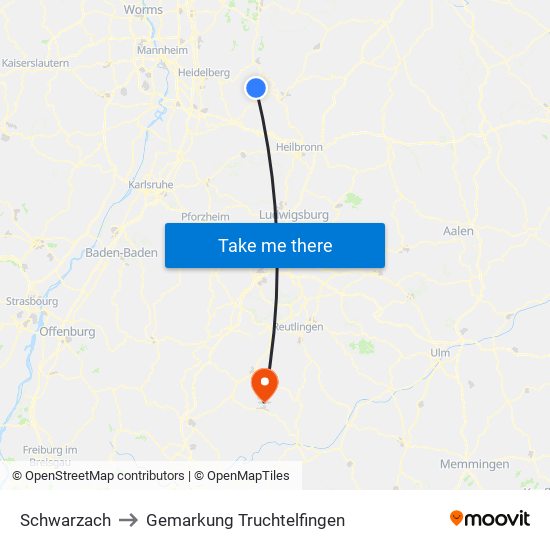Schwarzach to Gemarkung Truchtelfingen map