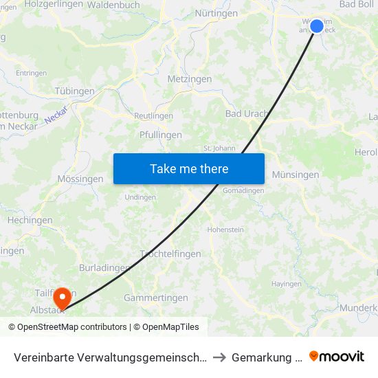 Vereinbarte Verwaltungsgemeinschaft Der Stadt Weilheim An Der Teck to Gemarkung Truchtelfingen map