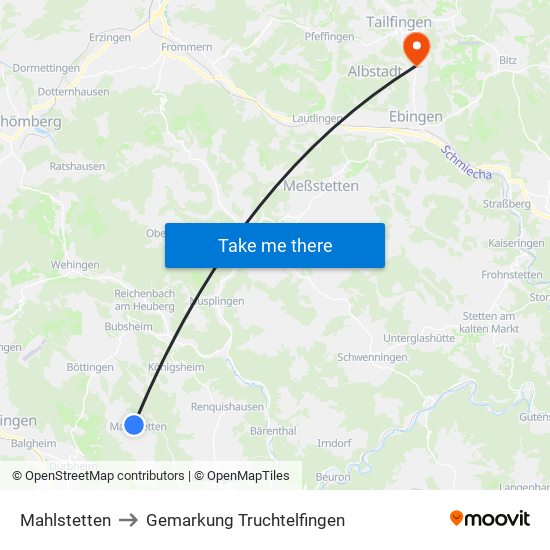 Mahlstetten to Gemarkung Truchtelfingen map