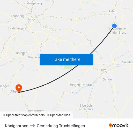 Königsbronn to Gemarkung Truchtelfingen map