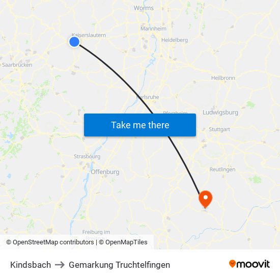 Kindsbach to Gemarkung Truchtelfingen map