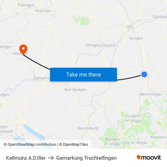 Kellmünz A.D.Iller to Gemarkung Truchtelfingen map