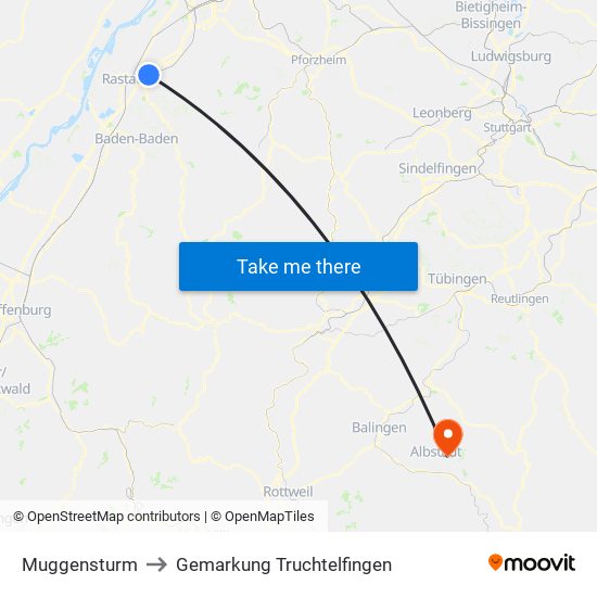 Muggensturm to Gemarkung Truchtelfingen map