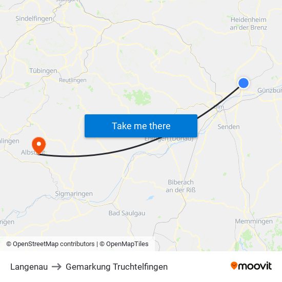 Langenau to Gemarkung Truchtelfingen map