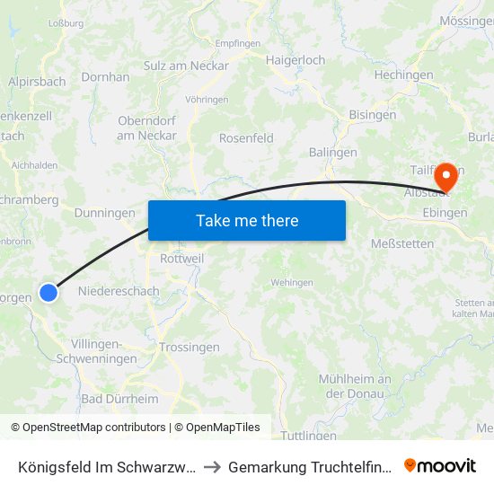 Königsfeld Im Schwarzwald to Gemarkung Truchtelfingen map