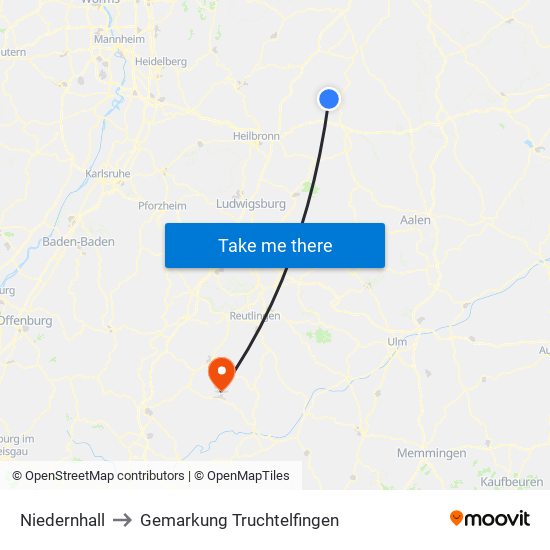 Niedernhall to Gemarkung Truchtelfingen map