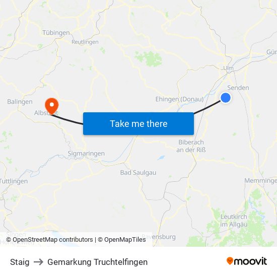 Staig to Gemarkung Truchtelfingen map