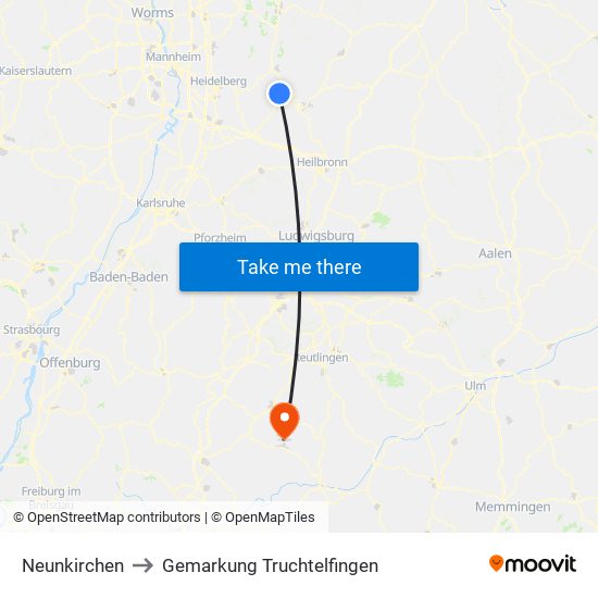 Neunkirchen to Gemarkung Truchtelfingen map