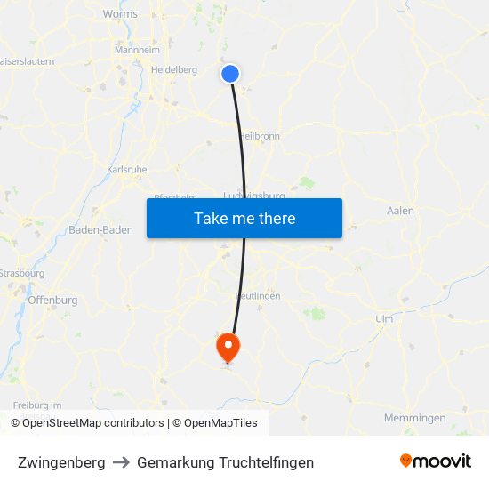 Zwingenberg to Gemarkung Truchtelfingen map