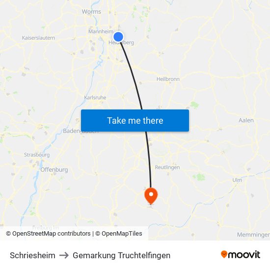 Schriesheim to Gemarkung Truchtelfingen map