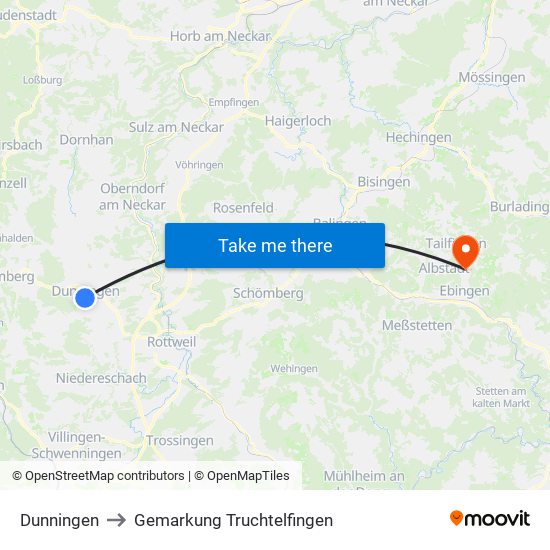 Dunningen to Gemarkung Truchtelfingen map