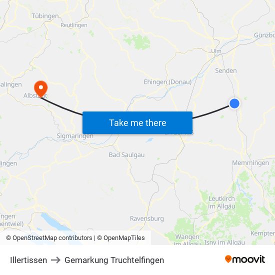 Illertissen to Gemarkung Truchtelfingen map