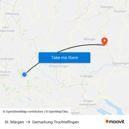 St. Märgen to Gemarkung Truchtelfingen map