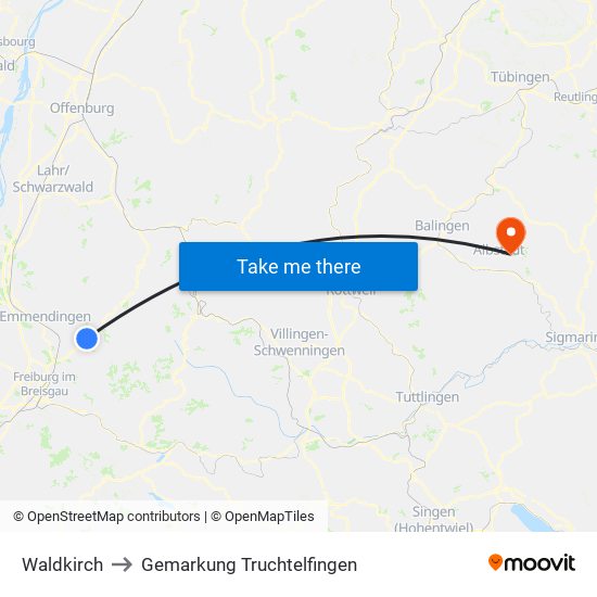 Waldkirch to Gemarkung Truchtelfingen map