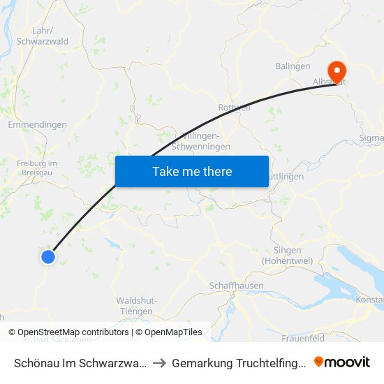 Schönau Im Schwarzwald to Gemarkung Truchtelfingen map