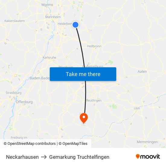 Neckarhausen to Gemarkung Truchtelfingen map