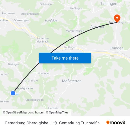 Gemarkung Oberdigisheim to Gemarkung Truchtelfingen map