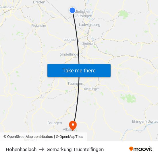 Hohenhaslach to Gemarkung Truchtelfingen map