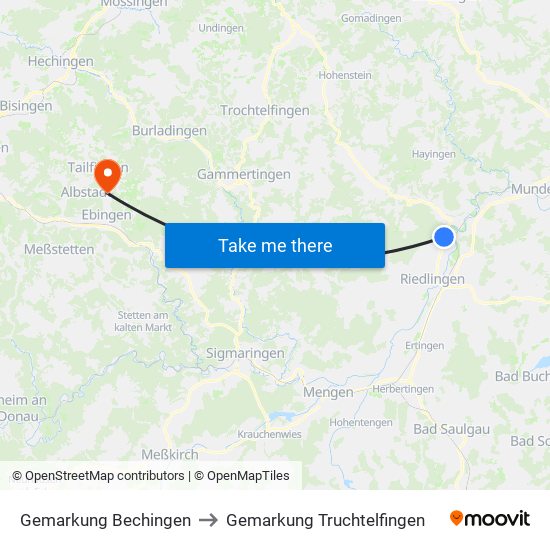 Gemarkung Bechingen to Gemarkung Truchtelfingen map