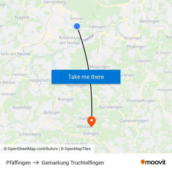 Pfäffingen to Gemarkung Truchtelfingen map