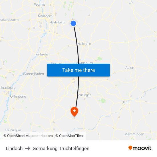Lindach to Gemarkung Truchtelfingen map