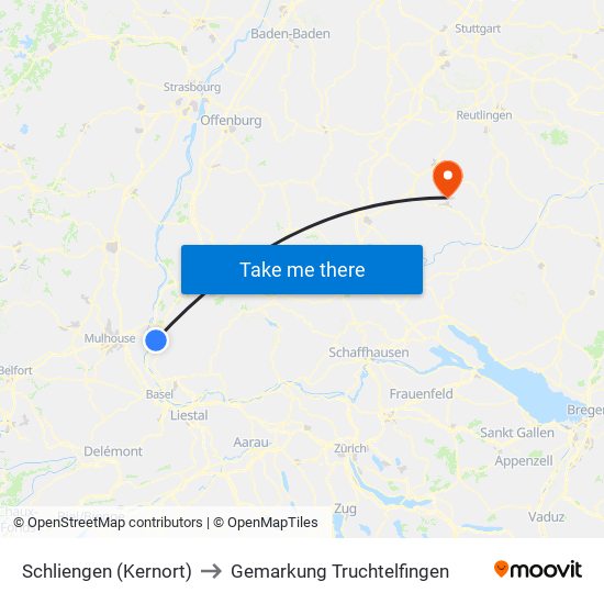 Schliengen (Kernort) to Gemarkung Truchtelfingen map