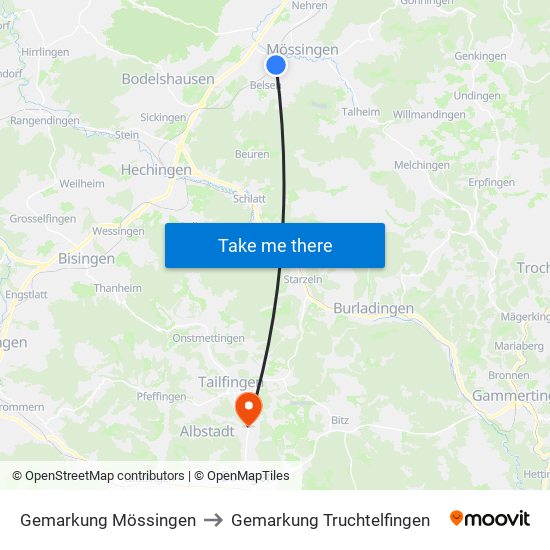 Gemarkung Mössingen to Gemarkung Truchtelfingen map