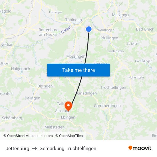 Jettenburg to Gemarkung Truchtelfingen map