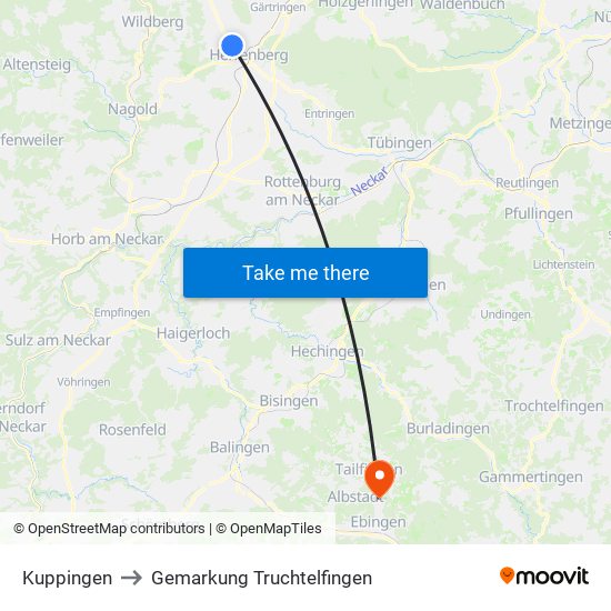 Kuppingen to Gemarkung Truchtelfingen map