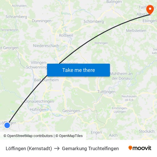 Löffingen (Kernstadt) to Gemarkung Truchtelfingen map