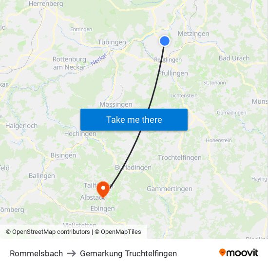 Rommelsbach to Gemarkung Truchtelfingen map