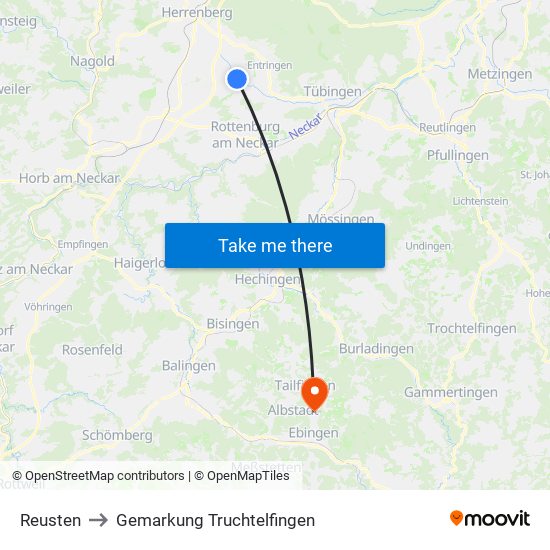 Reusten to Gemarkung Truchtelfingen map