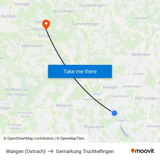 Wangen (Ostrach) to Gemarkung Truchtelfingen map