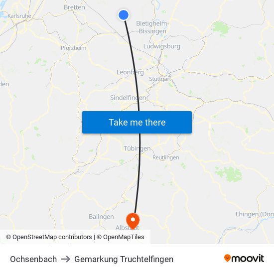 Ochsenbach to Gemarkung Truchtelfingen map