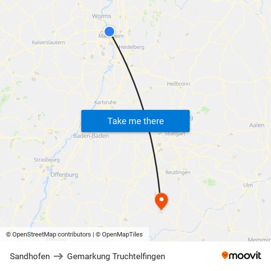 Sandhofen to Gemarkung Truchtelfingen map