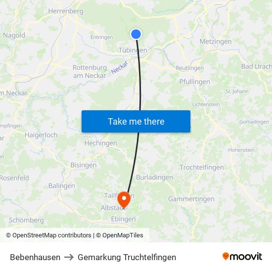 Bebenhausen to Gemarkung Truchtelfingen map