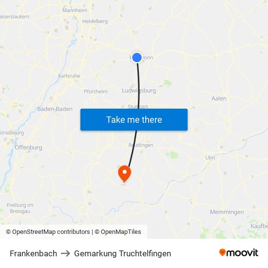 Frankenbach to Gemarkung Truchtelfingen map