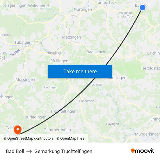 Bad Boll to Gemarkung Truchtelfingen map